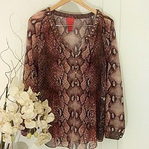 V Cristina Embellished Animal Print Blouse